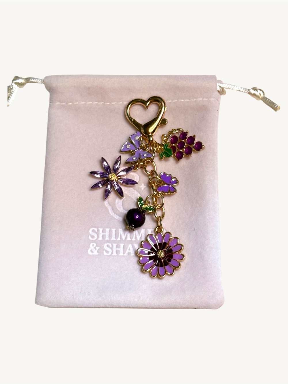 Enamel and Gold Charm Keychain Bag Charm Floral Bee Butterfly Purse Charm - Picture 15 of 16